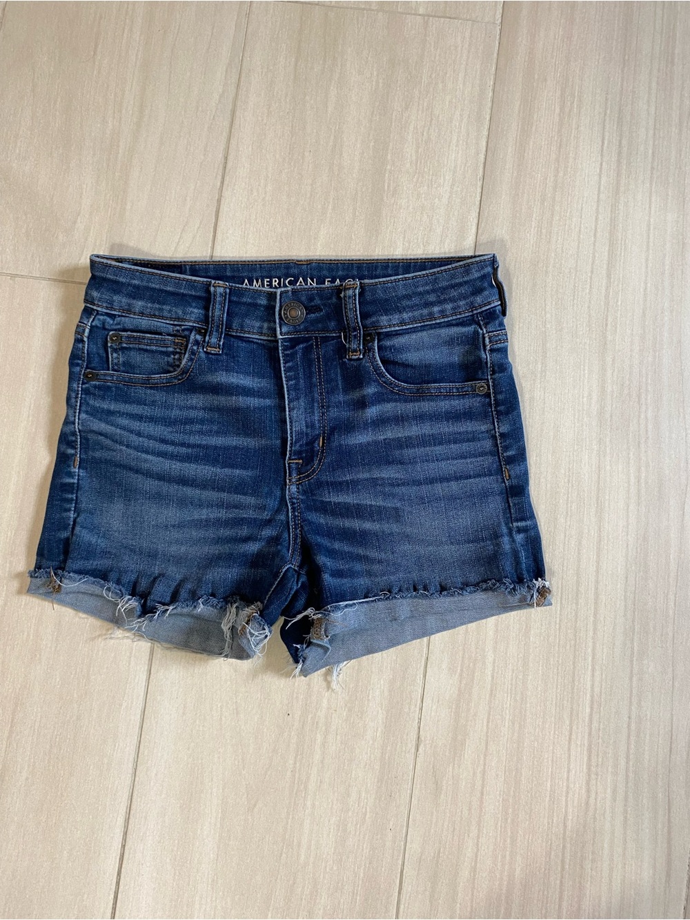 American Eagle Outfitters Dark Indigo Frayed Hem Denim Shorts